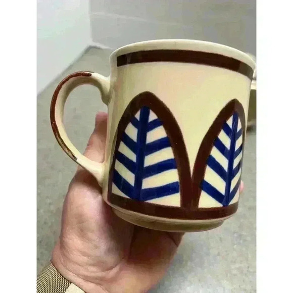 Otagiri vintage coffee mugs  floral/leaf pattern blue/brown - Picture 4 of 12